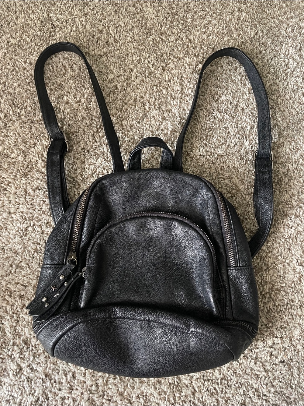 Black Leather Mini Backpack